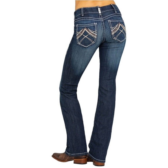 Ariat Real Rosy Denim Jeans Women 29R (29x32) Low Rise Boot Cut Blue Dark Wash - Picture 7 of 15